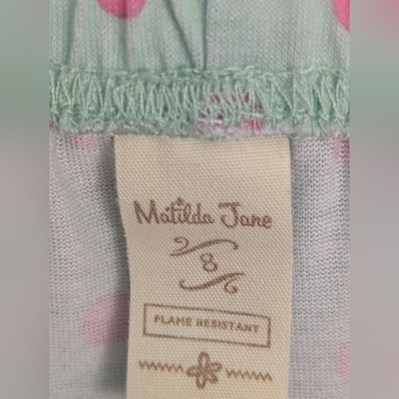 Matilda Jane girls sz 8 ruffled pants or sleepwear green with pink polka dots - Picture 4 of 5